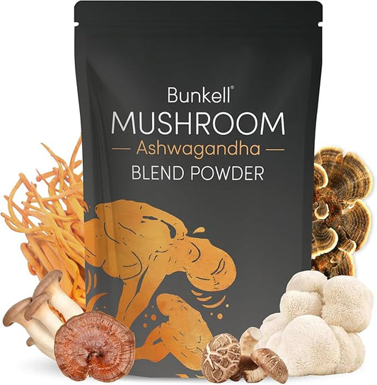 Ashwagandha Mushroom Powder, Adaptogenic 10 Mushrooms Complex w/ashwagandha - Lion's Mane, Reishi, Chaga & Maitake - Adaptogens Powder for Energy, Cognitive & Immune Support, 80 Servings