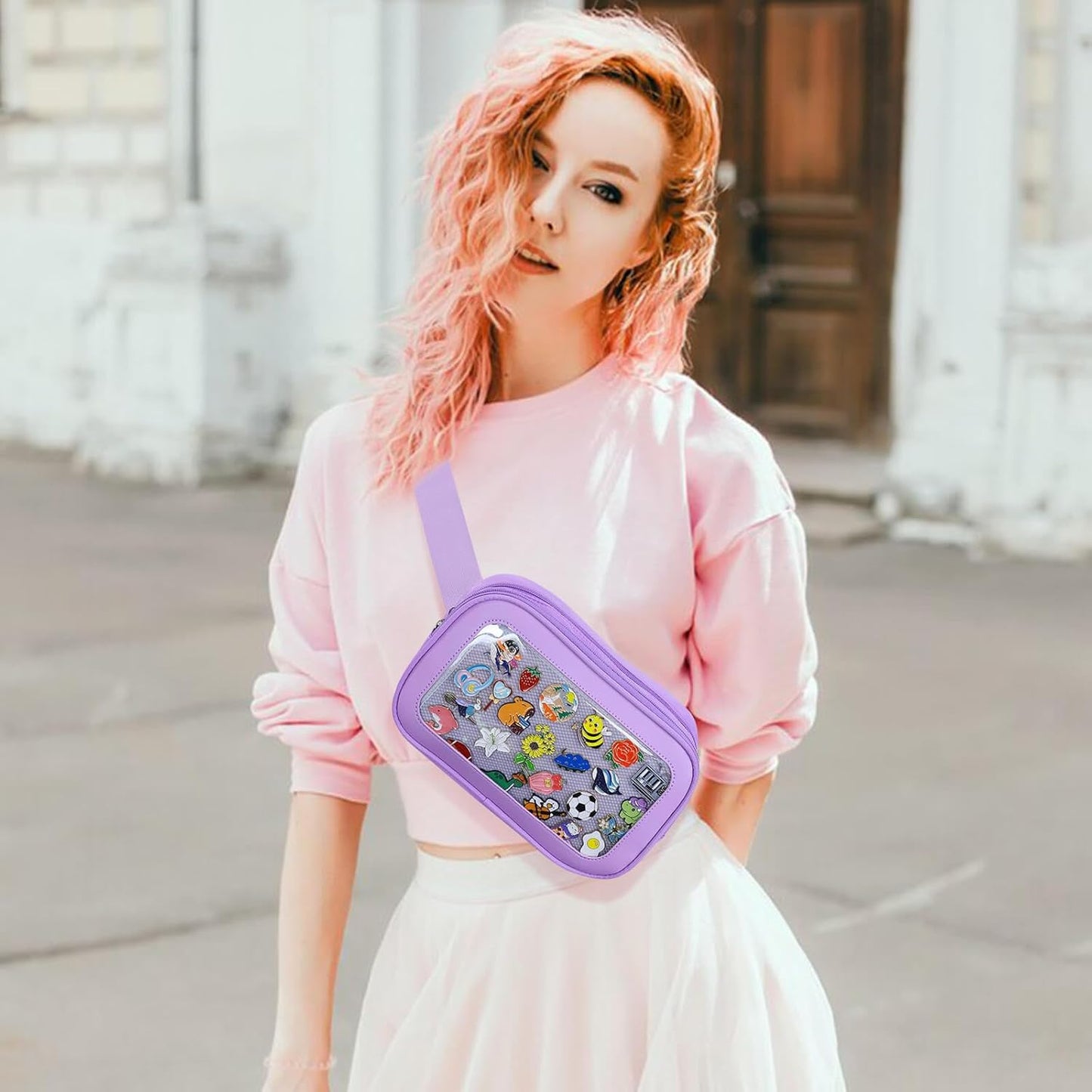 Pin Bag Fanny Pack, Ita Bag Storage Purple Crossbody Belt Bags for Women Teens Girls Gifts, Pins Boards For Sports, Memorial, Travel Brooches (No Pins Included) Purple