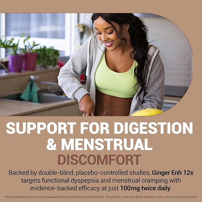 Pure Ginger Root Capsules Enh-12x: Ultra Potent 26% Gingeroids Extract Vegan Ginger Supplements for Nausea, Bloating & Menstrual Cramps, Support a Calm Stomach & Digestive Health, Non-GMO, (30 Days)