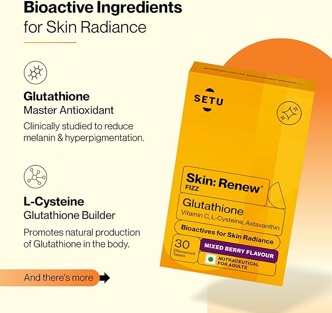 SETU Glutathione Effervescent Tablets with 500mg L-Glutathione & Vitamin C | Sugar-Free Antioxidant Supplement | Mixed Berry (Pack of 6)