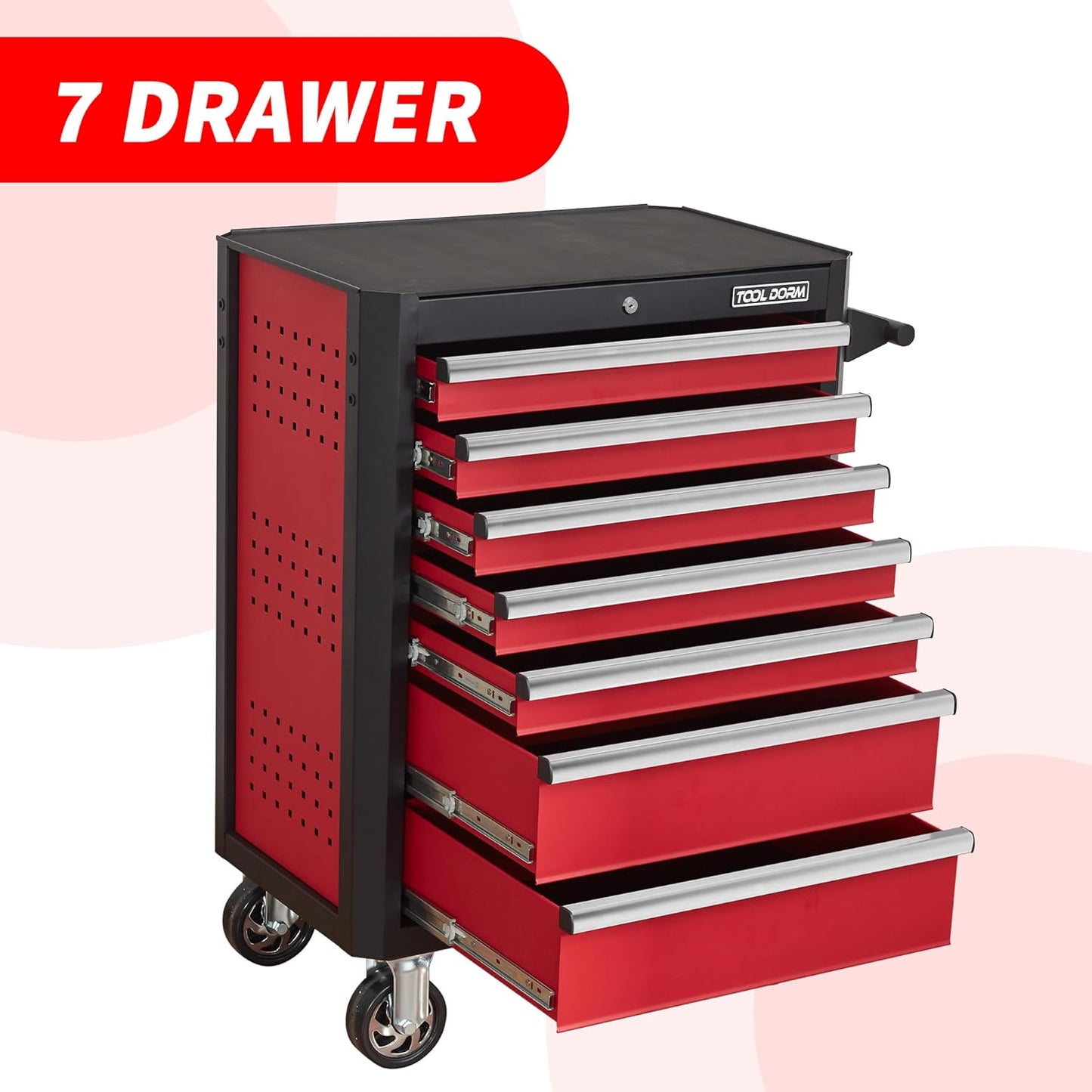7-Drawer Rolling Tool Chest with Locking Wheels & Drawers, 18.5" D x 27.9" W x 39.5" H Mobile Tool Storage Cabinet, Heavy-Duty Garage Organizer w/Ergonomic Handle