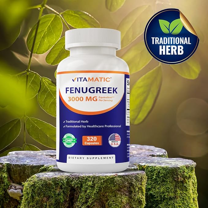 Vitamatic Fenugreek Capsules Extra Strength 3000 mg Equivalent Per Serving (from 10:1 Extract 300 mg) - Trigonella Foenum-Graecum - Methi Seeds Powder Pills - 320 Vegetarian Capsules - 2 Pack