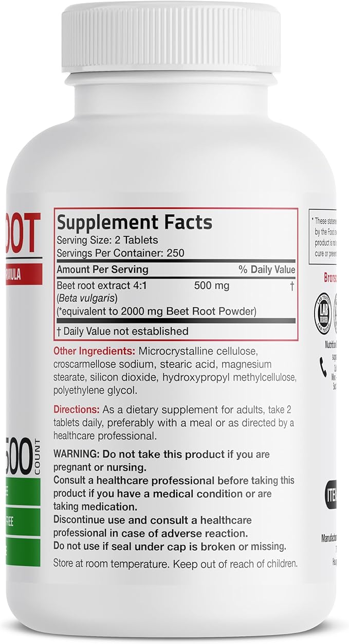Bronson Beet Root Extra Strength, Non-GMO, 500 Vegetarian Tablets