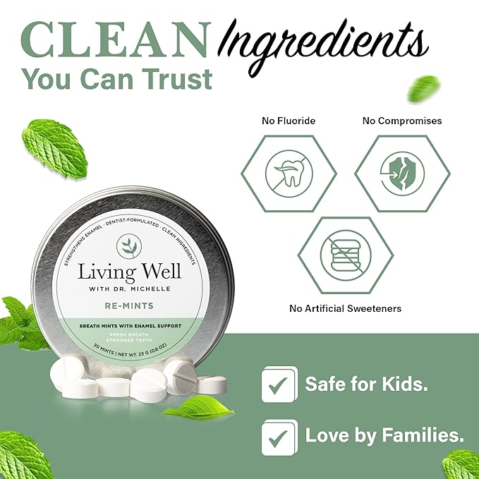 RE-MINTS – Remineralizing Breath Mints with Hydroxyapatite + Xylitol – Fluoride-Free, Dentist-Developed, Enamel Support, Clean Ingredients – 30 Mints