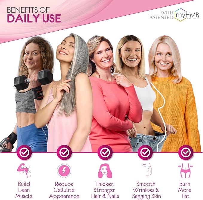 Powder Supplement for Women - with HMB Collagen Enhancer Plus Vitamin D3 with K2, Horsetail and Biotin for Lean Muscle and Stronger Hair and Nails - 30 Powder Packets, Wild Berry