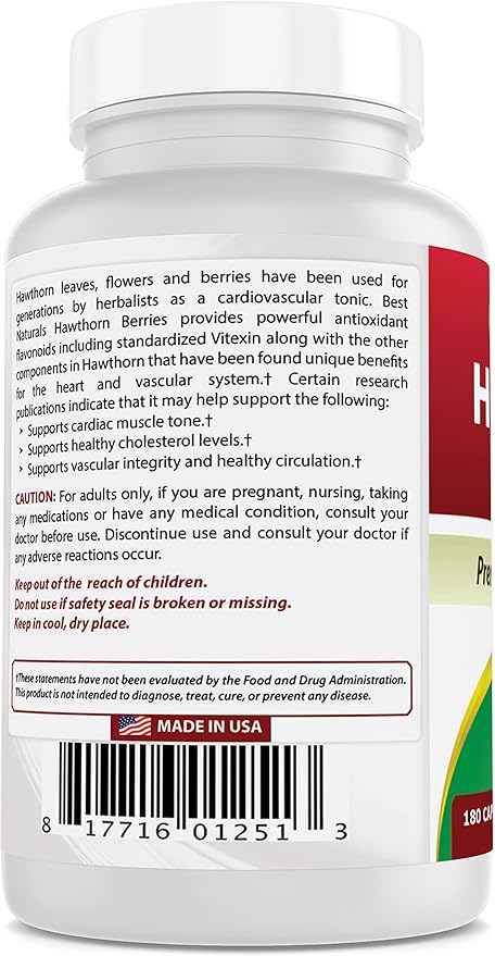 Best Naturals Hawthorn Berry 565 mg 180 Capsules (180 Count (Pack of 2))