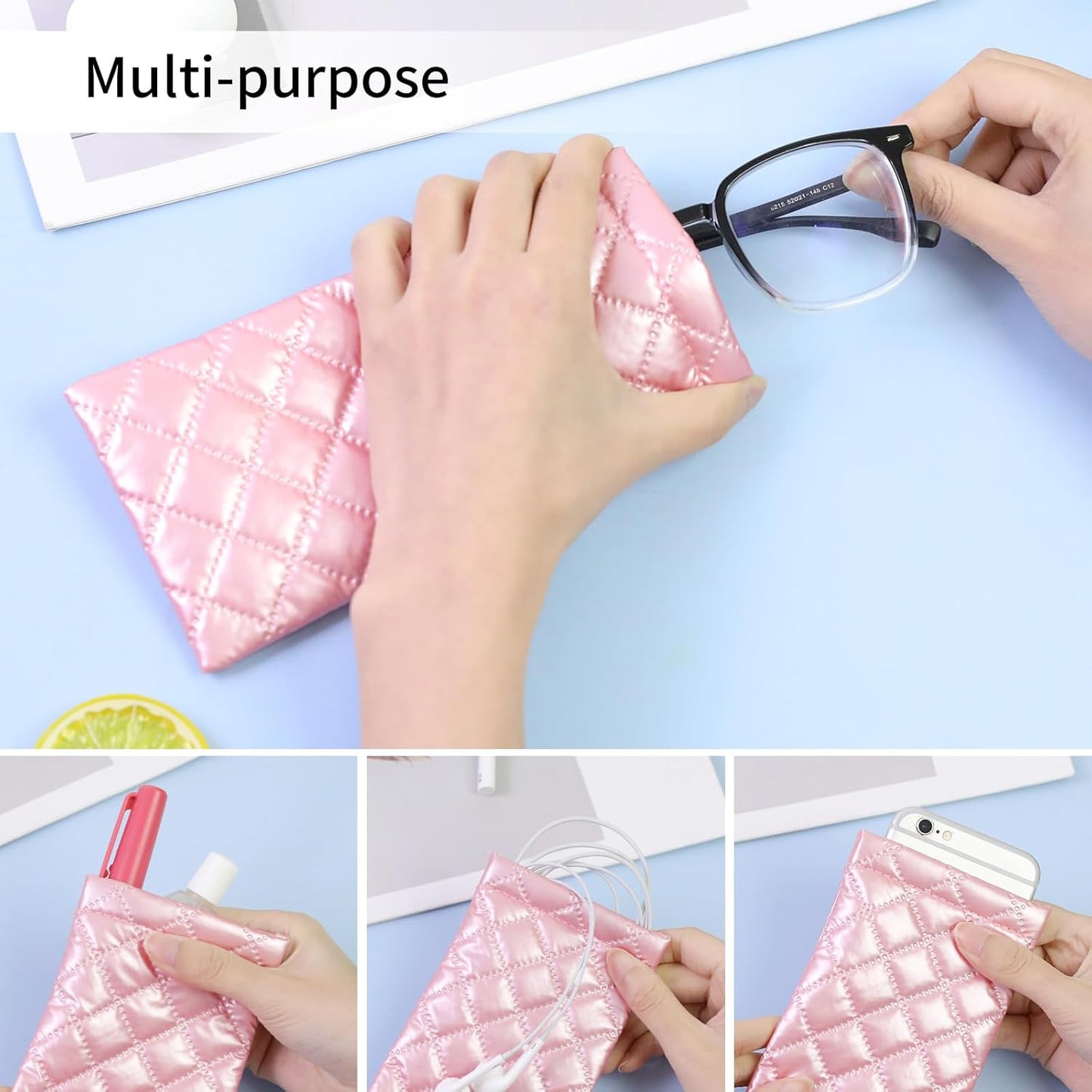 Double Eyeglass Case Soft Dual Glasses Case for Women Men Travel Squeeze Top Sunglasses Cases Eyeglasses Pouch