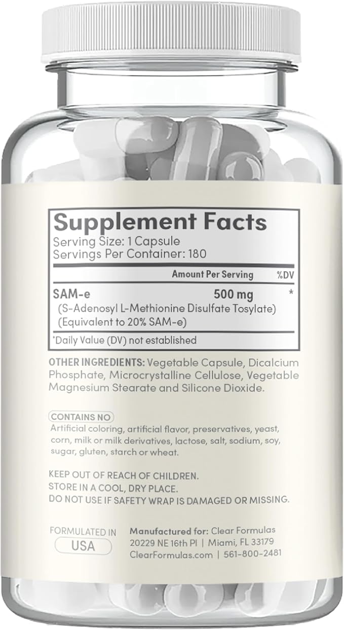 Bioactive SAM-e 500mg - High Strength SAM-e Supplement with Biologically Active S,S Form for Liver and Mood Support - Vegan Non-GMO Preservative Free - Made in The US (180 Servings)