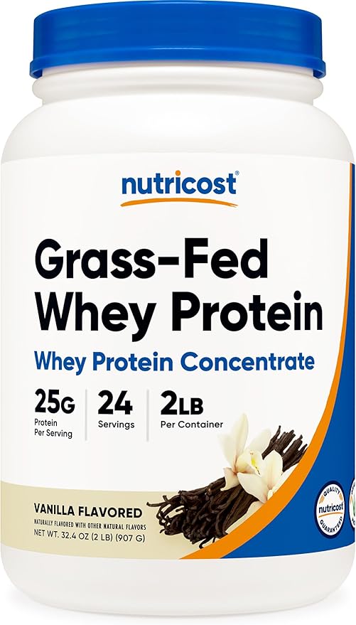 Nutricost Grass-Fed Whey Protein Concentrate (Vanilla) 2LBS - Undenatured, Non-GMO, Gluten Free