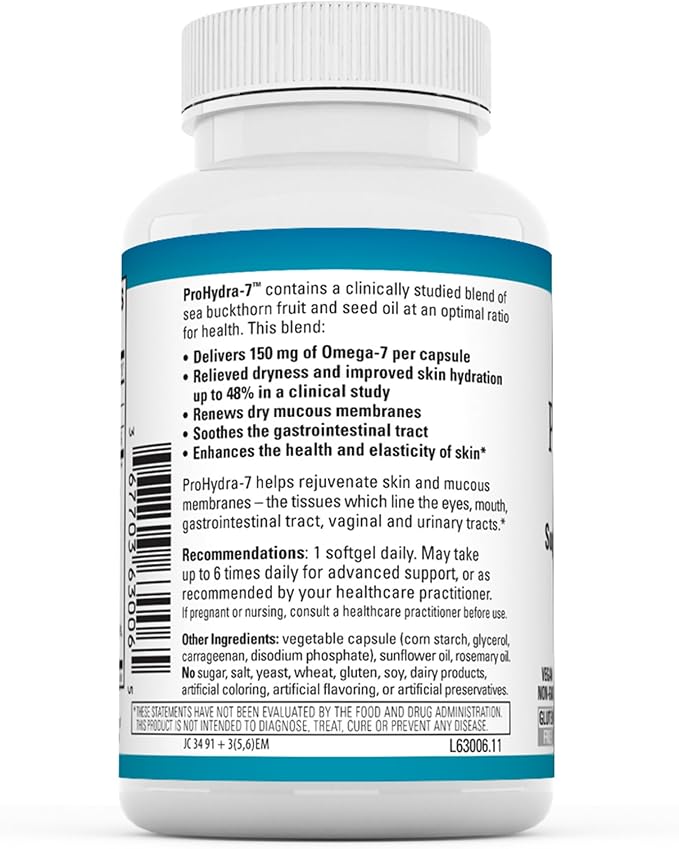 EuroMedica ProHydra-7 - Skin Health Support Supplement with Omega-7 Sea Buckthorn Oil - Nutritional Supplement - Essential Fatty Acid Supplement - 60 Softgels (2 Pack)