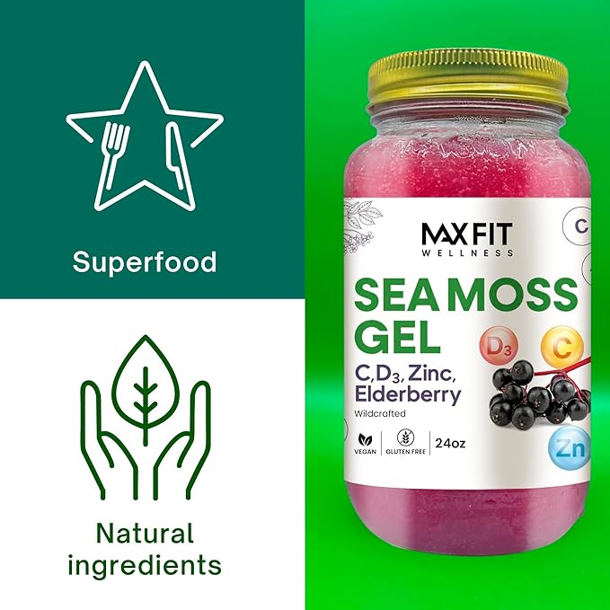 Sea Moss Gel Elderberry Vitamins 24oz Wildсrafted Gold Sea Moss Gel from Saint Lucia | 92 Vitamins and Minerals | Pure Raw+Non-GMO
