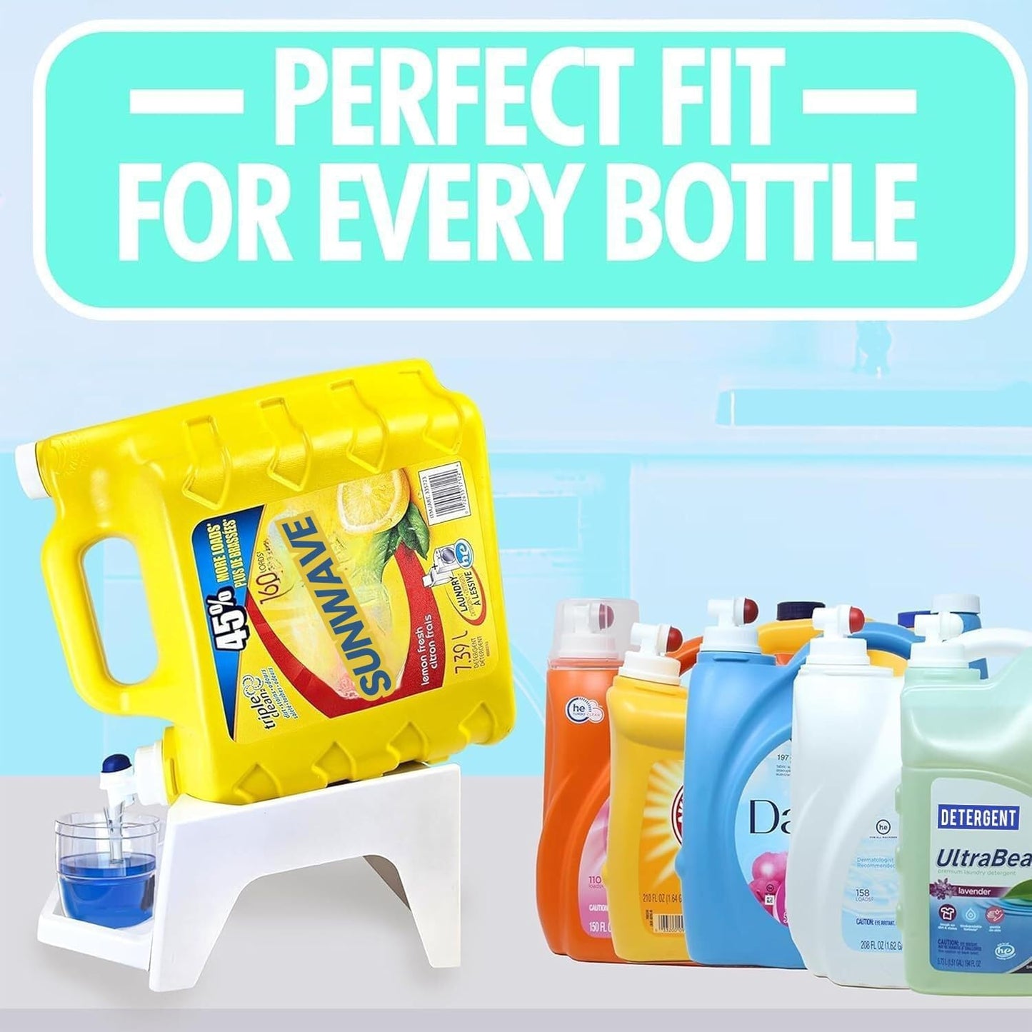 TidyFriend Laundry Detergent Dispenser with Tray, Laundry Soap Dispenser with Non-Slip Rubber Feet for Washing Room Organization, Easy Pour (White)