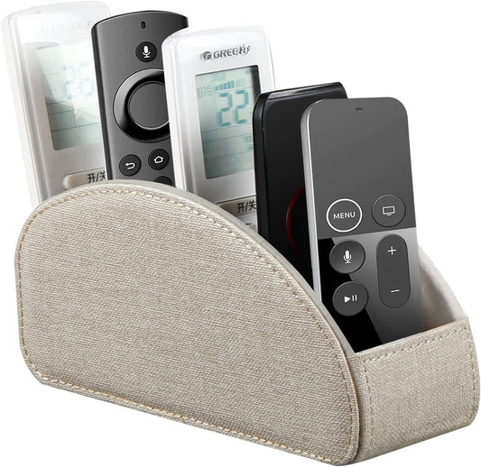 Remote Control Holder, Leather 5 Rooms Desk Organizer and Decorations for Living Room, Bedside Storage Remotes Caddy for TV Controllers/ Makeup Brush Pen/ Office Stationery/ Art Supplies/ Eyeglasses