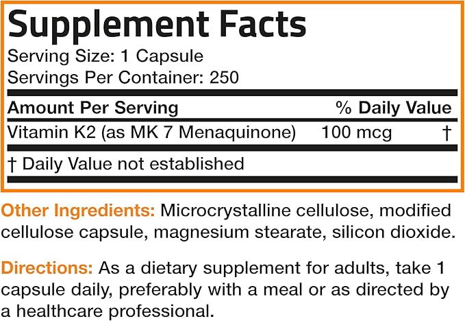Bronson Vitamin K2 as MK-7 Menaquinone 100 mcg Non-GMO, 250 Capsules