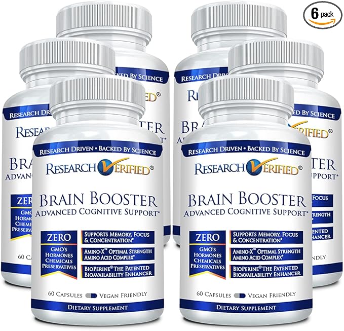 Brain Booster - Nootropic Supplement to Enhance Cognitive Function - 360 Vegan Friendly Capsules - 6 Bottles