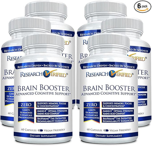 Brain Booster - Nootropic Supplement to Enhance Cognitive Function - 360 Vegan Friendly Capsules - 6 Bottles