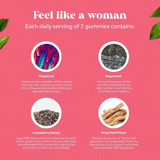 Hormone Balance for Women Gummies of All Ages - PMS Support Supplement for Women to Regulate Menstrual Cycle & Hormonal Balance Menopause & Mood Swings with Vitamin B6 & Dong Quai - 60 Chews - 2 pack