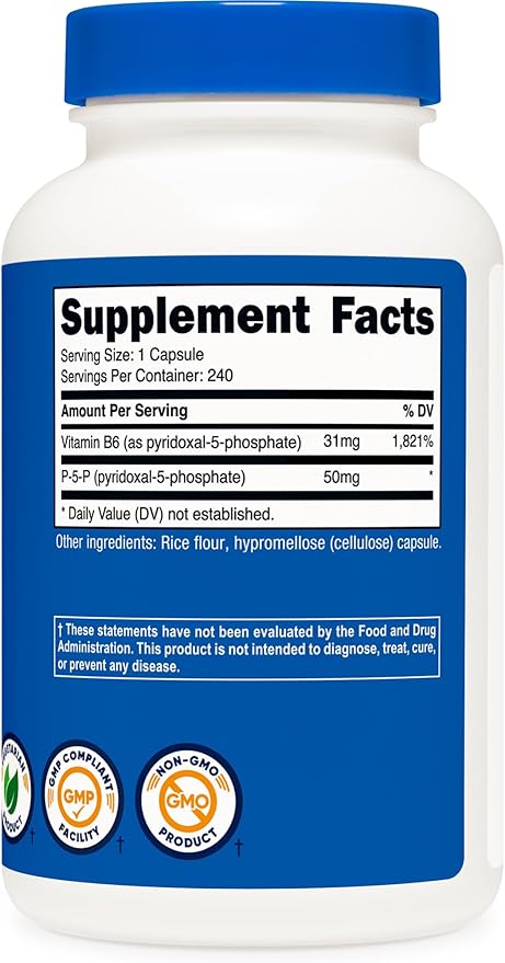 Nutricost P5P Vitamin B6 Supplement 50mg, 240 Capsules (Pyridoxal-5-Phosphate) - Vegetarian Friendly, Non-GMO, Gluten Free