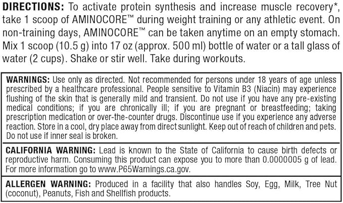 ALLMAX Nutrition AMINOCORE BCAA – 8G BCAAs – 100% Pure Branch Chained Amino Acids – Gluten Free - Pink Lemonade - 315 Gram