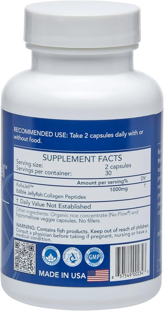 KollaJell Collagen Peptides Brain Supplement, Memory Pills and Focus Supplement for Brain Health and Cognitive Support, 60 Capsules