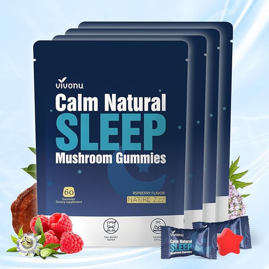 Sleep Gummies for Adultswith L-Theanine, Magnesium, Reishi Mushroom,Valerian Root, Passionflower | Non-Habit Forming Sleep Aid | Non-GMO Sleep Gummies Melatonin Free | Raspberry Flavor (60pcs)