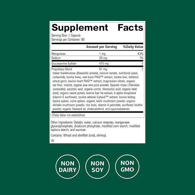 Standard Process Glucosamine Synergy - Joint Health Support Supplement - Support Connective Tissue with Glucosamine & Boswellia Serrata - Whole Food-Based Supplement with Manganese - 90 Capsules
