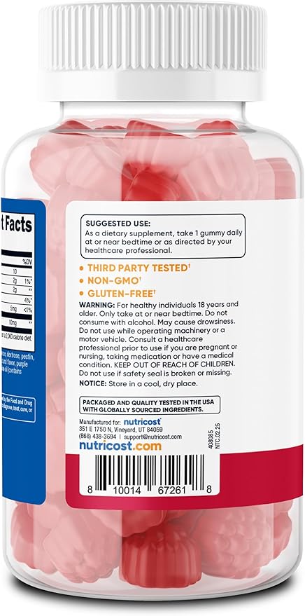 Nutricost Melatonin 10mg, 180 Gummies, Strawberry Flavored - Gluten Free, Non-GMO, No Corn Syrup