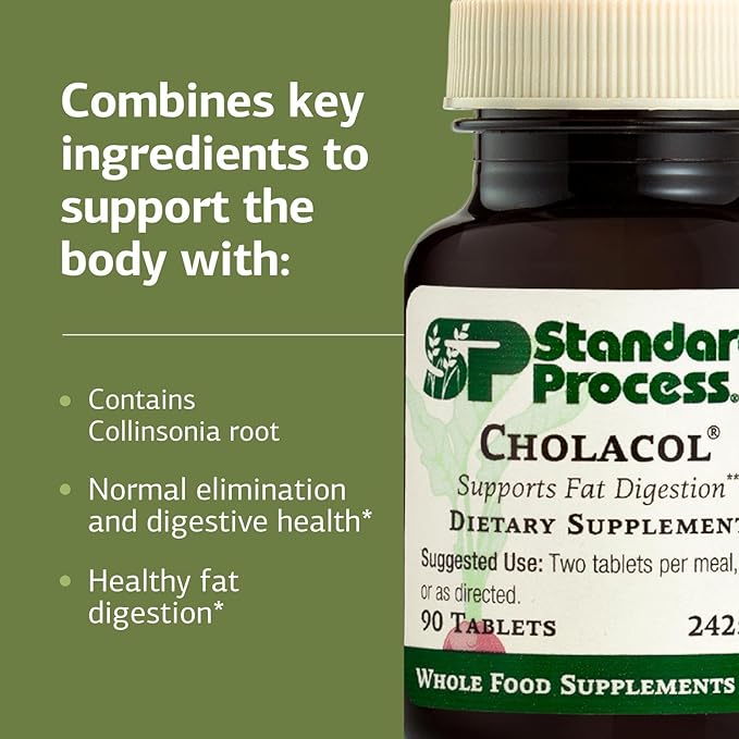 Standard Process Inc. Cholacol - Gallbladder Support Supplement - Fat Digestion Supplement for Digestive Health & Bile Support - Gluten-Free, Non-Dairy & Non-Soy - 90 Tablets