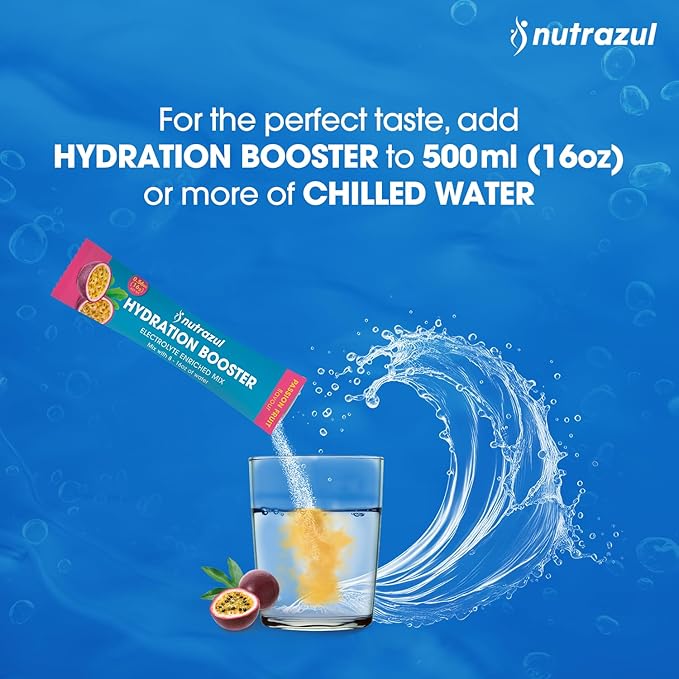Nutrazul Hydration Booster | Supports Rapid Hydration | Electrolyte Enriched Mix | No Artificial Sweeteners | Passion Fruit Flavour | Vegan, Gluten-Free, Non-GMO | 90 Sticks