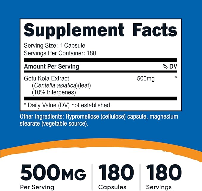 Nutricost Gotu Kola 500 MG, 180 Capsules - Vegetarian Capsules, Gluten Free, Non-GMO