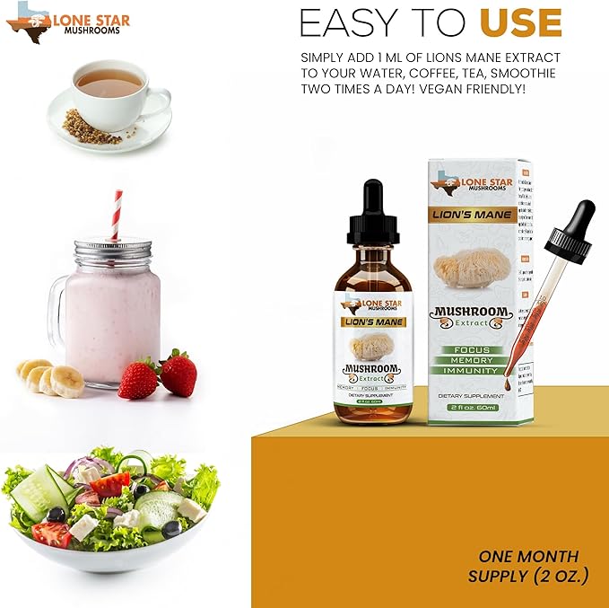 Lions Mane Dual Liquid Extract/Tincture | Organic Fruiting Bodies only | Grown in USA | Highly Concentrated | Memory, Focus, Immunity | No Grain/Filler