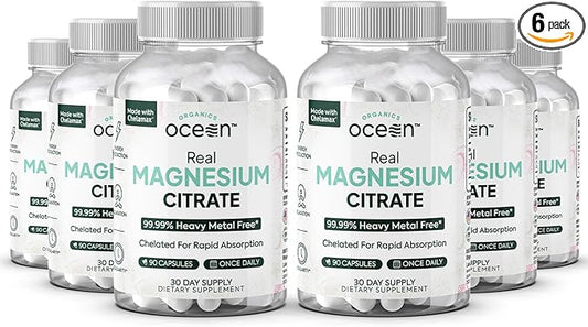 Real Magnesium Citrate - High Absorption Magnesium Supplement - Chelated Magnesium to Support Energy, Relaxation, and Regularity - 6 Pack Bulk Supply