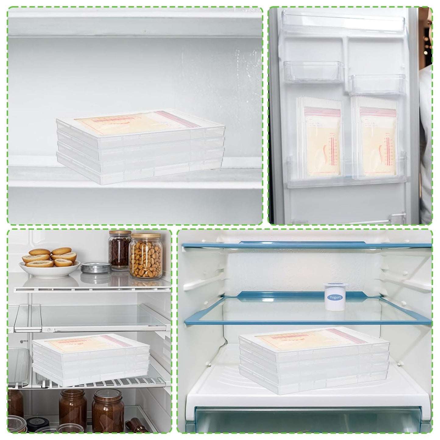 cobee 6 Pack Freeze Breast Milk Storage Bags Flat Organizer, Space Fridge Saving Clear Breastmilk Bag Tray Breastmilk Freezer Organizer Kit for Breastfeeding Essentials, 8.66 x 6.3 x 0.68 Inch