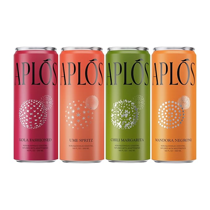 Aplós Canned Variety Pack of Non-Alcoholic Cocktails, Formulated with Adaptogens and Nootropics, Low Calorie, No Added Sugar Beverage (8.5 fl oz. 16-pack)