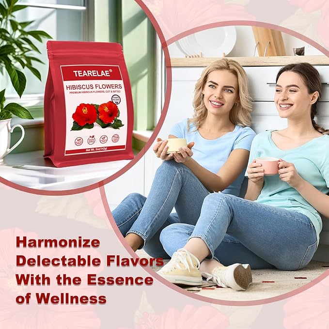 TEARELAE - Hibiscus Flowers, 5oz/142g- Natural Hibiscus Tea Loose Leaf - Country of Origin Nigeria - Flor De Jamaica - Dried & Edible Flowers For Tea - Non-GMO - Caffeine-free - Support Heart Health