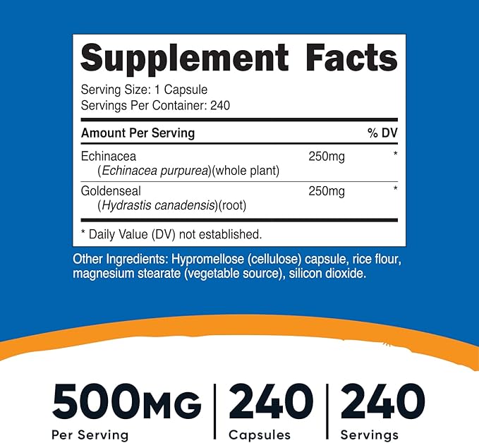 Nutricost Echinacea & Goldenseal Root, 500mg, 240 Capsules (2 Bottles) - Veggie Caps, Non GMO, Gluten Free