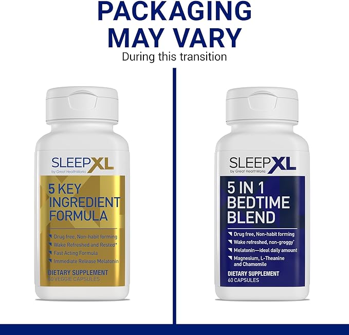 SleepXL Sleep Supplement Non-Habit-Forming Formula - Fall Asleep Faster & Sleep Longer - 5 key ingredients include Melatonin, L-Theanine, Chamomile, Magnesium & Vitamin B6 (60 Capsules, 30 Servings)
