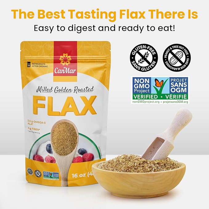 CanMar Golden Roasted Milled Flax Seeds 16 oz (1 lb), Non-GMO, Gluten Free & Vegan, Flaxseed with Omega-3, Fiber, Rich in ALA Fatty Acids and Lignans