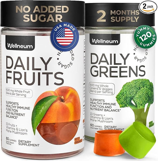 Super Fruit Super Greens Gummies for Adults 120 Pcs (2 Pack) - Daily Greens Vegetable Gummies for Immunity Health, Energy, Nutrient Balance - 600 Mg Fruits Blend, 600 Mg Veggies Blend - Sugar Free