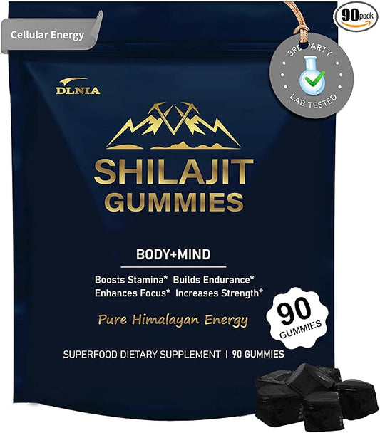 Shilajit Gummies with Ashwagandha, Seamoss, Turmeric - Organic, Zero Sugar & Vegan-Friendly Himalayan Shilajit for Men & Women - Energy, Calm Cosrtisol, Sleep, Immune Support & Overall Health