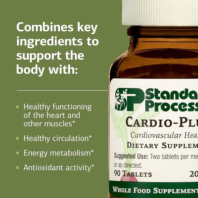 Standard Process Cardio-Plus - Antioxidant Support - Heart Health, Circulation & Blood Flow Supplement with Vitamin B6, Niacin & Riboflavin - Energy Metabolism Supplement - 90 Tablets