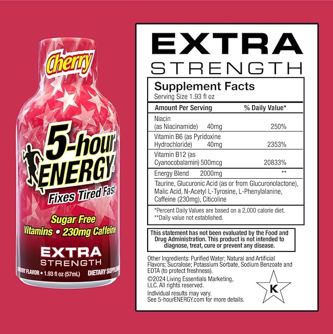 5-Hour Energy Extra Strength Shots Cherry Flavor, 30 Count (1.93 fl oz)