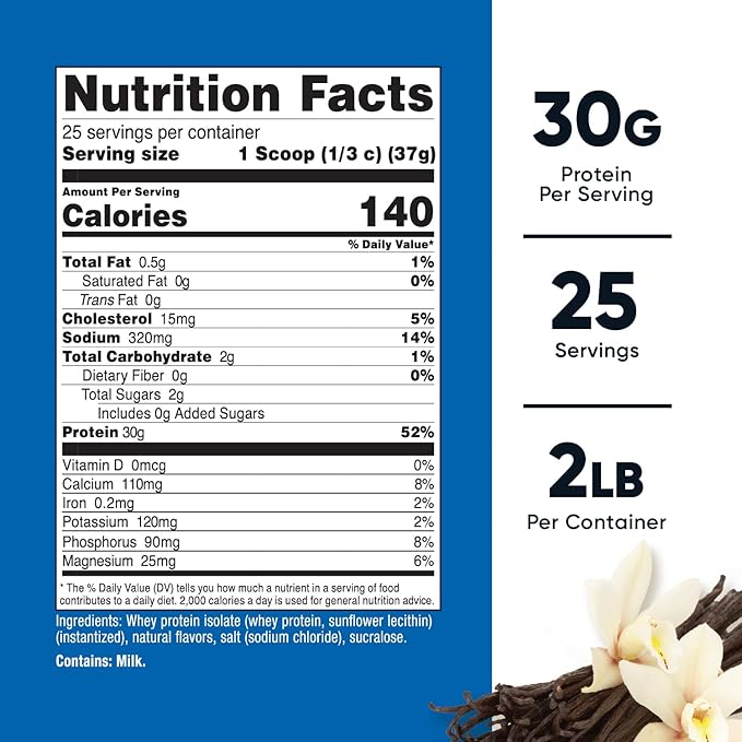 Nutricost Grass-Fed Whey Protein Isolate (Vanilla) 2LBS - Non-GMO, Gluten Free, Natural Flavors