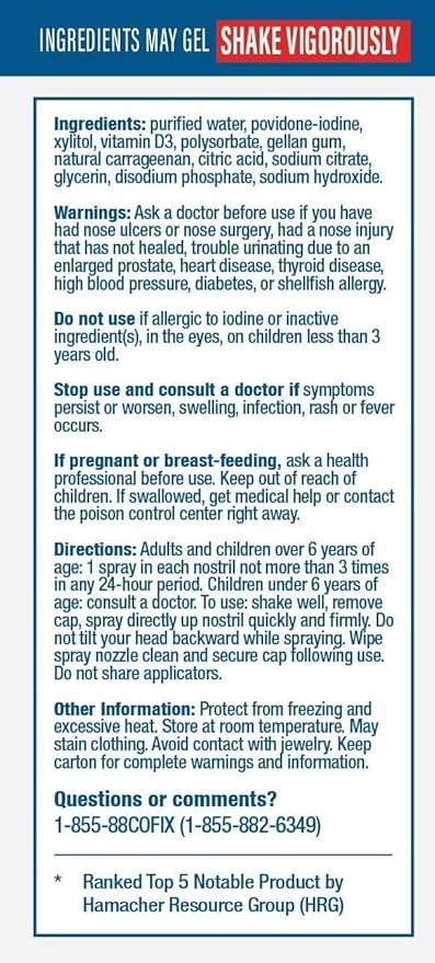 Nasal Cleanse Solution Spray, Povidone Iodine with Vitamin D3 & Xylitol, Cleans Nasopharynx, Cold & Allergy Releif, Laboratory Tested Patented Formula, Fast Acting and Long Lasting, Two Pack