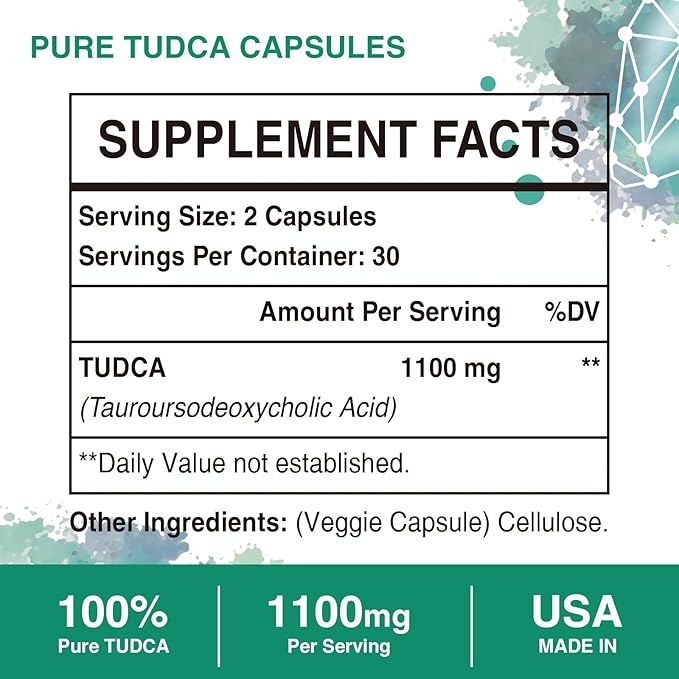 TUDCA Liver Supplements 1100mg, 3rd Party Tested Ultra Strength Bile Salt TUDCA Supplement, Liver Support for Liver Cleanse Detox and Repair, 60 Capsules