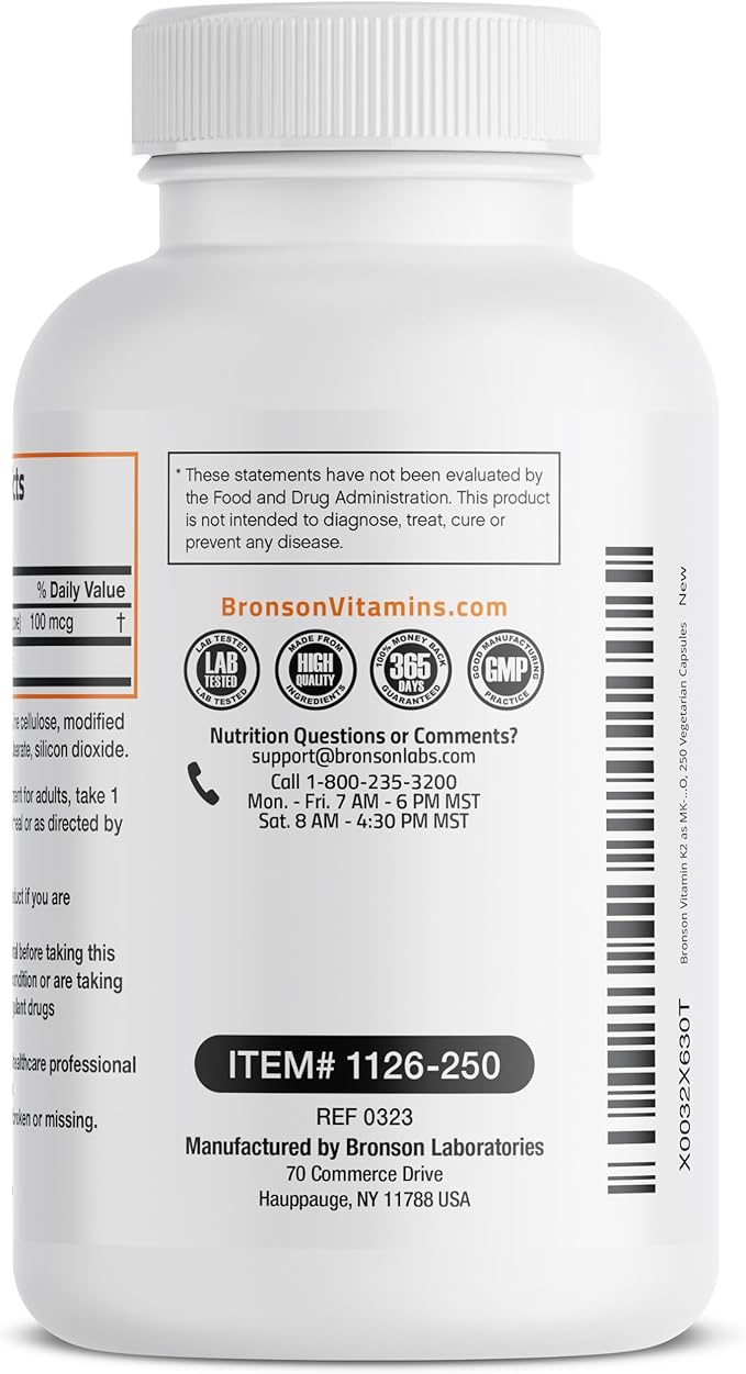 Bronson Vitamin K2 as MK-7 Menaquinone 100 mcg Non-GMO, 250 Capsules