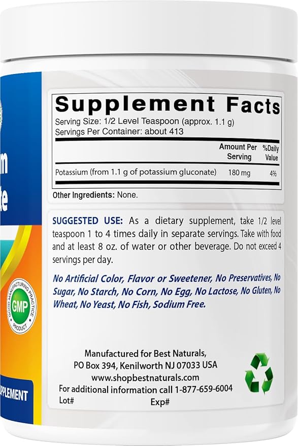 Best Naturals Potassium Gluconate 1lb Powder (1 LB (Pack of 3))