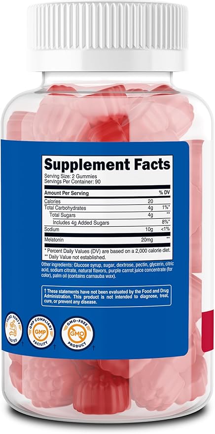 Nutricost Melatonin Gummies 20mg per Serving (180 Strawberry Flavored Gummies) - Gluten-Free