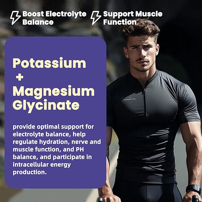 Potassium Magnesium Gummies,High Absorption Magnesium Glycinate,B6,D3,Potassium Citrate for Leg Cramps,Muscle,Electroyte for Adults Kids,Sugar-Free, 60 Gummies (Blueberry Flavor)