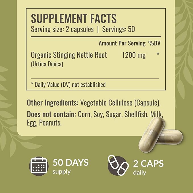 HERBAMAMA Stinging Nettle Capsules - 1200mg Stinging Nettle Root Extract for Urinary Tract Support - Vegan, Non-GMO Urtica Dioica Supplement, 100 Caps